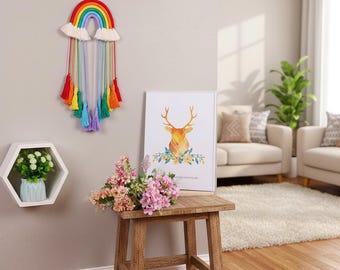 Colorful Rainbow Tassel Tapestry | Handmade Boho Wall Hanging Decor D28