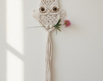 Handwoven Cotton Owl Tapestry Wall Hanging | Boho Home Decor D17