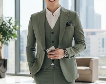 Driedelig herenkostuum: slim fit groen (bruiloft, verloving)