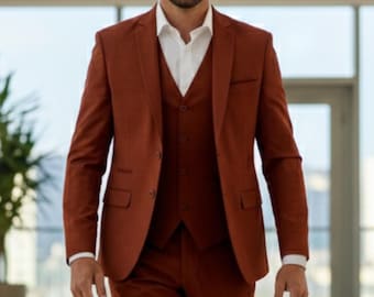 Driedelig terracotta kostuum voor heren – slim fit bruilofts-, schoolbal- en feestkleding