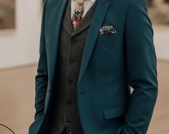 Driedelig slim-fit driedelig donkergroen herenkostuum: bruiloft en gelegenheidskleding