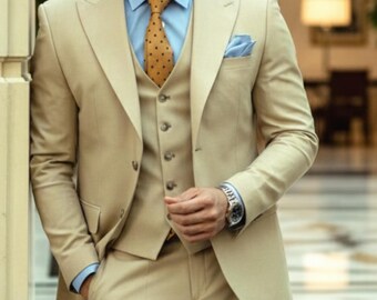 Geel slim-fit driedelig kostuum voor heren – kleding voor bruiloften en evenementen
