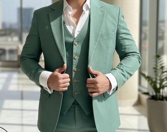 Smaragdgroen driedelig kostuum voor heren – slim fit bruilofts- en gelegenheidskleding