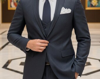 Slim-fit driedelig herenkostuum – Antracietgrijs bruiloft- en feestkleding