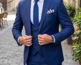 Driedelig herenpak: slim fit blauw voor bruiloften - op maat gemaakt