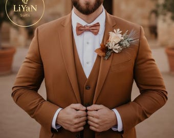 Driedelig herenpak - slim fit bruin: bruiloft en gelegenheidskleding