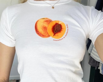 Somewhere In Northern Italy Womens Baby Tee: Film Merch Shirt, Cottagecore Peach T-shirt