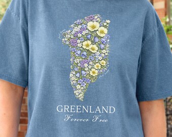 Map Subtle FDT T-shirt: Floral Greenland Map Subtle Tee, Comfort Colors Anti Trump Shirt, Resistance Political Crewneck