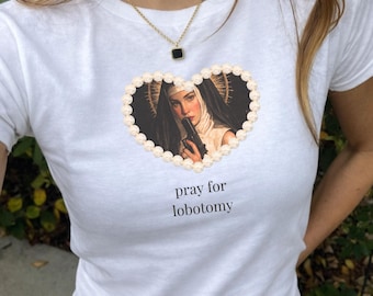 Vintage Lobotomy Baby Tee: Weirdcore Nun Shirt, Lobotomy Chic T-shirt, Sarcastic Nun Graphic Crewneck