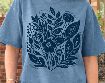 Vintage Linocut Flower Shirt: Wildflower Peonies & Ranunculus Comfort Colors Tee