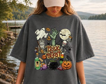 90s Summerween Trick or Treat Shirt: Retro Halloween Graphic Comfort Colors Tee, Spooky Summer Shirt, Ghost Pumpkin Skeleton Lover Gift