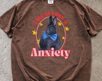 Vintage Kawaii Rabbit Graphic Shirt: Funny Anxiety T-shirt, Mental Health Humor Comfort Colors Tee, Easter Bunny Graphic Crewneck