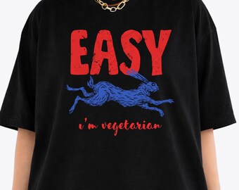 Easter Bunny Vegetarian Shirt: Easy Animal T-shirt, Funny Easter Tee, Funny Vegan Egg Hunt Crewneck, Easter Rabbit Shirts for Women, Kids