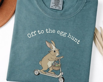 Off To The Egg Hunt Shirt: Funny Easter Bunny Scooter Shirt, Silly Animal Shirt, Easter Tee, Easter Shirts for Women, Kids