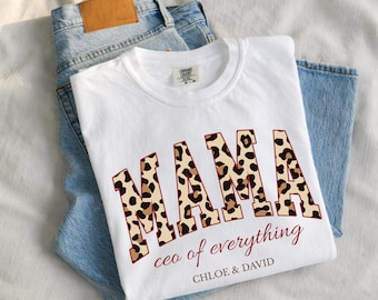 Funny Mama Leopard Custom Comfort Colors® Shirt: Personalized Leopard Pattern Mama Sweatshirt, Mothers Day Tee
