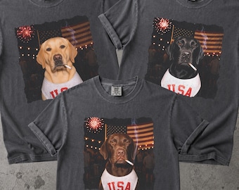 Patriotic Labrador Shirt: Vintage 4th of July Smoking Labrador Tee, Funny American Dog Independence Day Shirt, Retro USA Dog Meme T-shirt