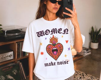 Women Flaming Heart Comfort Colors Shirt: Tattoo Vintage Boho Heart Tee, Feminist Gothic Graphic T-Shirt, Women Empowerment Gift