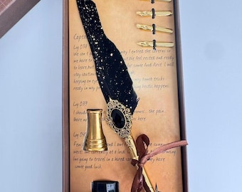Handmade Harry Potter Quill Pen Set - Real Feather Quill & Fountain Pen, Hogwarts Wizarding Writing Kit, Magic Gift Box, Wizarding World