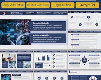 Blue Academic Thesis Defense PowerPoint Template | 26 Slides for Bachelor, Master, PhD Research & Proposal Defense, English Graduation Kit