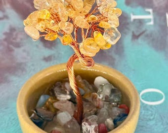 Handmade Natural Citrine Money Tree Bonsai – Wealth & Prosperity Desk Decor, Office Desk Ornament, Healing Crystal Tree, Handcrafted Gift