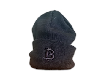 Bitcoin Beanie - Black on black subtle Embroidery - Bitcoin Merch - Swag Hat