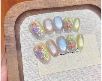 Starfish Dreamy Summer Nail Art Stickers, Reusable Handmade Nail Art Stickers