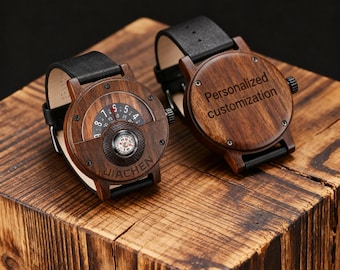 Reloj de pulsera de madera para hombre con brújula: pantalla analógica-digital retro, esfera de madera única, regalo para él.