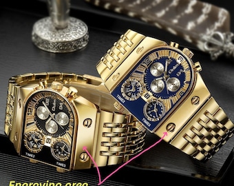 Reloj de pulsera de cuarzo informal para hombre / Esfera grande de 47 mm / Correa de aleación / Elegante reloj de regalo para el día a día