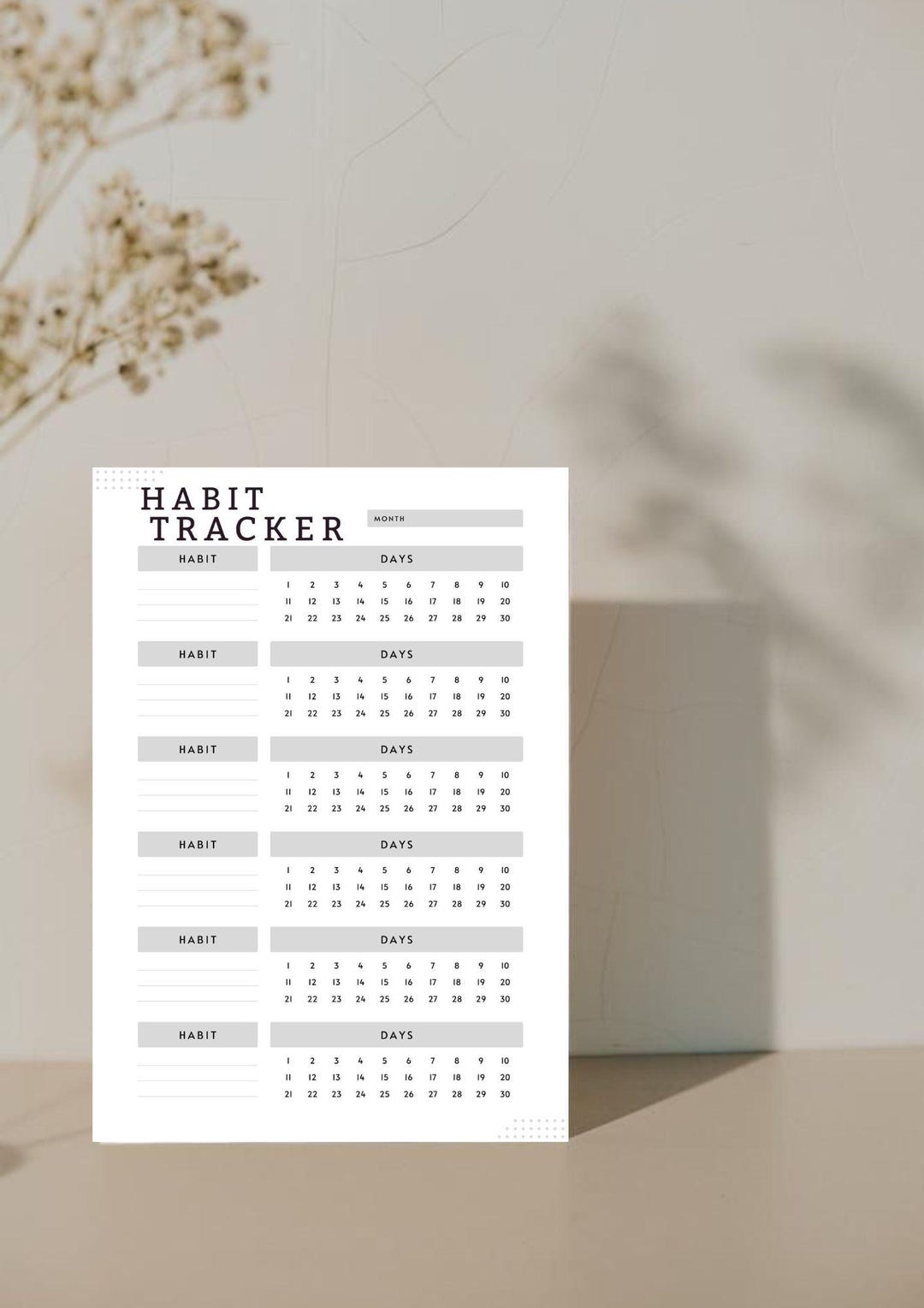 Minimalist Monthly Habit Tracker, A4 A5 Letter (digital Planner Insert ...
