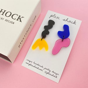 Asymmetric Acrylic Pendant Earrings Inspired By Matisse. Handmade Italian Jewelry By Plexi Shock