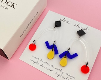 Memphis Style Dangle Earrings | Acrylic Drop Jewelry by Plexi Shock