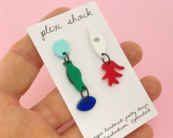 Colorful Asymmetrical Matisse Style Earrings designed by Plexi Shock
