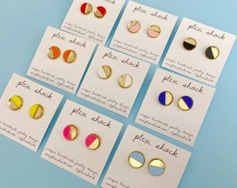 Small Cute Sparkling Two-Tone Stud Earrings | Tiny Studs  by Plexi Shock