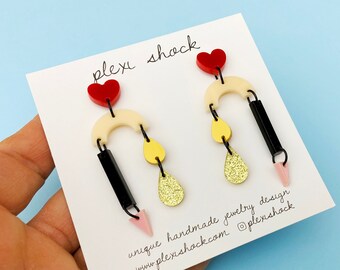 Bow Arrow Heart  Drop Earrings | Colorful Perspex Jewelru by Plexi Shock