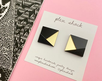 Geometric Black Square Earrings | Inspired by 80 Style Bijoux | Designed by Plexi Shock