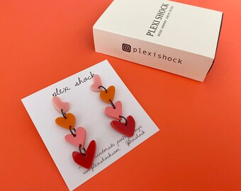 Colorful Acrylic Heart Earrings | Dangle Hearts designed by Plexi Shock