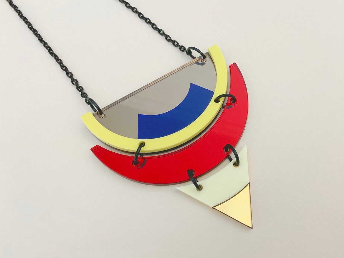 Memphis Jewelry. Acrylic Triangle Pendant. Colorful Necklace. Etsy