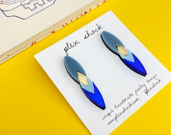 Chic Blue Plexiglass Unique Earrings | Acrylic Jewelry Designed by Plexi Shock