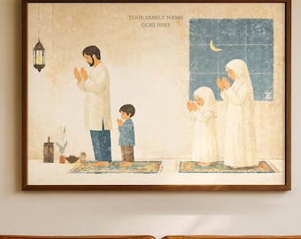 Personalized Muslim Family Prayer Wall Art – Custom Islamic Ramadan Decor with Family Name - Islamic Wall Art