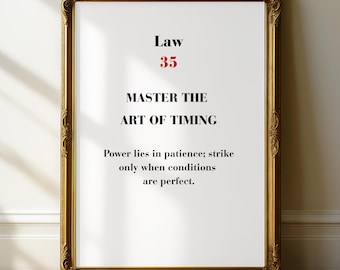 Arte mural de la Ley 35: Domina el arte de la sincronización. Póster motivacional inspirado en las 48 leyes. Decoración minimalista para oficinas.
