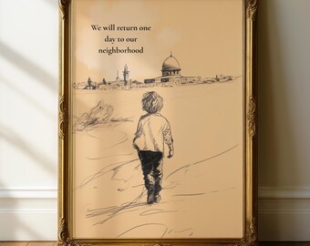 Custom Palestine Art Print – Islamic Wall Decor – Palestinian Home Gift – Custom quote – Dome of the Rock Illustration