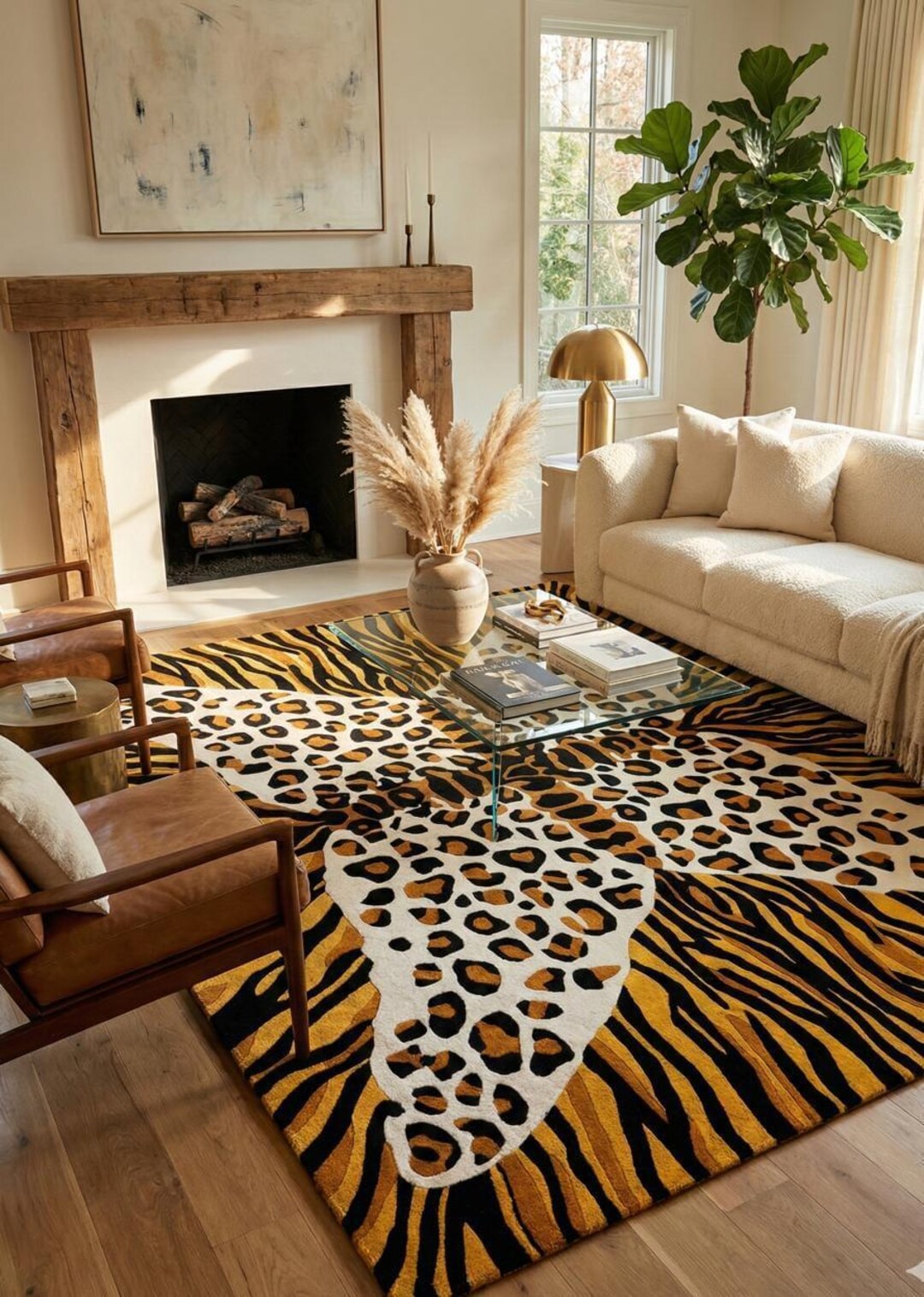 Tiger Leopard Rug Leopard and Tiger Print Area Rug: 100% New Zealand Wool - Etsy