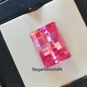 Hot Pink Pixel Cut Sapphire Gemstone, 16x12 mm Emerald Cut Loose Stone 20ct