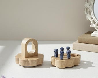 Petal Shaped Jade Massage Comb - Natural Crystal Scalp Massager with Wooden Base - Floral Disk Gua Sha Tool - Luxury Self Care Gift for Her