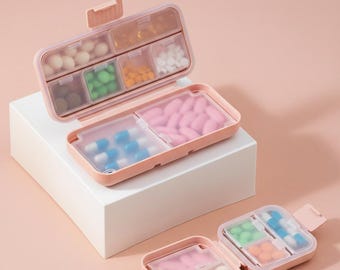Portable Pill Box Organizer, Plastic Multi-Slot Travel Medicine Case | Solid Color Daily Vitamins Holder for Easy Sorting, Home and Office