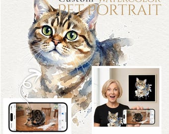Custom Cat Watercolor Portrait from Photo, Pet Memorial Gift (Digital Download)