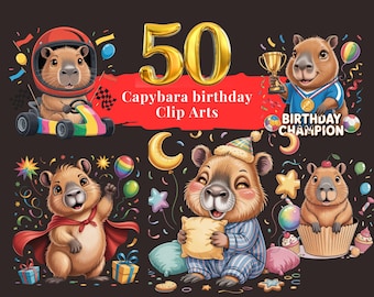 50 Capybara Birthday PNG Clipart, Cute Party Animal Graphics, Kids Birthday Invitation, Digital Download, Commercial Use