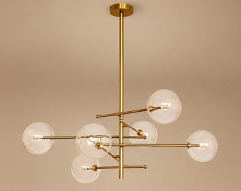 Floating Bubble Chandelier – Brass Mid Century Modern Glass Globe Pendant Light, Modern Luxury Ceiling Fixture, Handmade Bubble Lighting