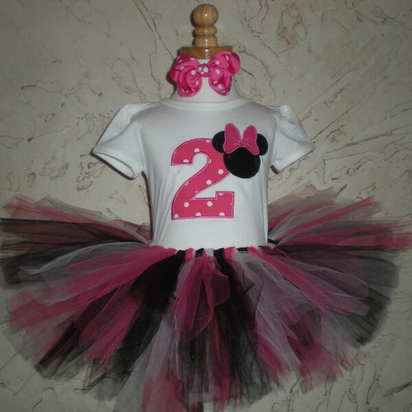 Custom Boutique Personalized Ready To Ship 1st Minnie mouse applique top Tutu and Hair Bow Birthday