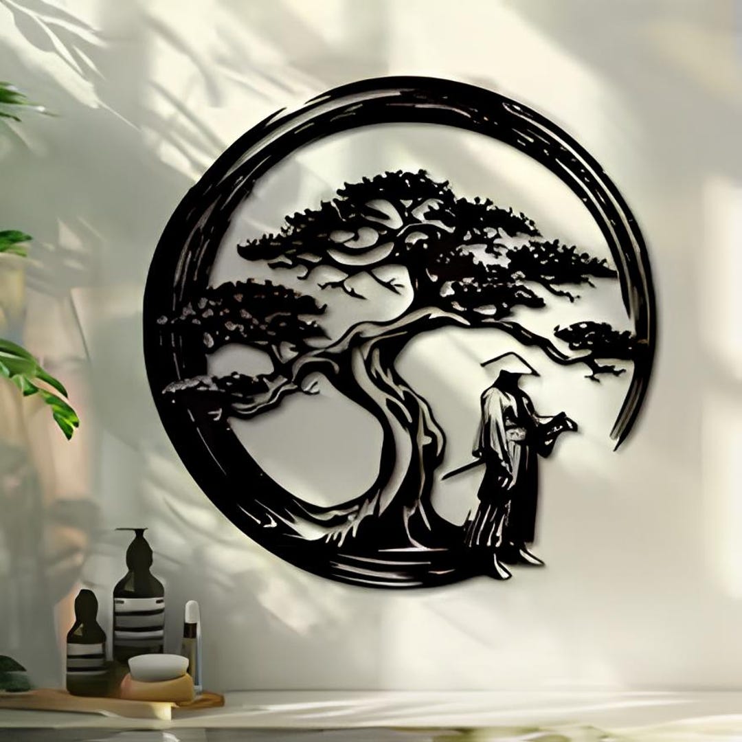 Japanese Bonsai Metal Wall Art – Torii Gate Design With Enso Cutout ...